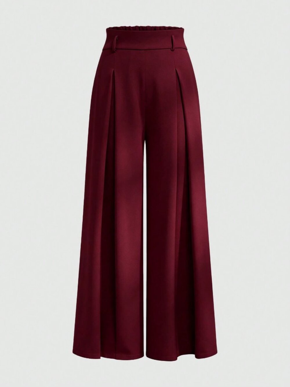 Burgundy Elegant Women's Pleated Wide Leg Long Pants - Picture 3 of 7